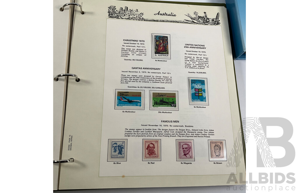 Australian Seven Seas Decimal Hingeless Stamp Album, 1966-1980 with Olympic 1996/2000 First Day Covers Album and Ten 2000 Olympic Mint Stamp Mini Sheets