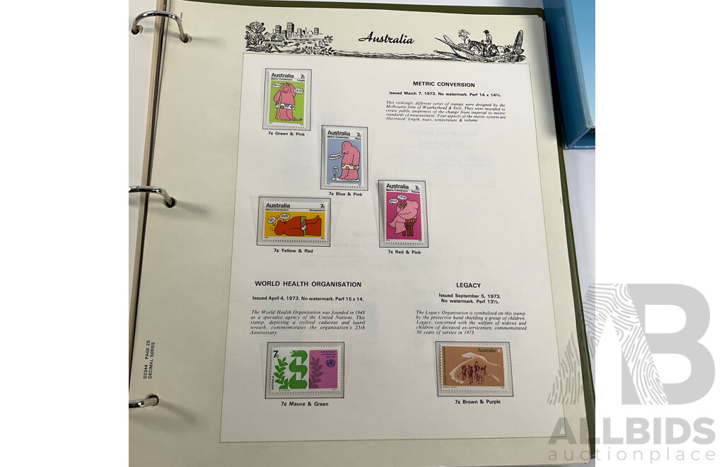 Australian Seven Seas Decimal Hingeless Stamp Album, 1966-1980 with Olympic 1996/2000 First Day Covers Album and Ten 2000 Olympic Mint Stamp Mini Sheets