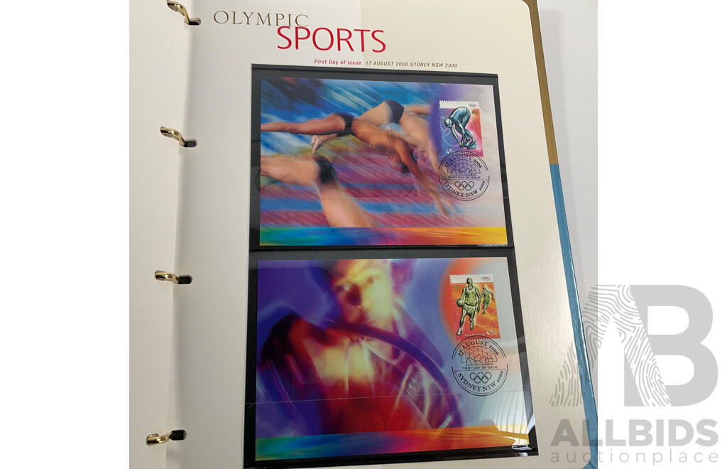 Australian Seven Seas Decimal Hingeless Stamp Album, 1966-1980 with Olympic 1996/2000 First Day Covers Album and Ten 2000 Olympic Mint Stamp Mini Sheets