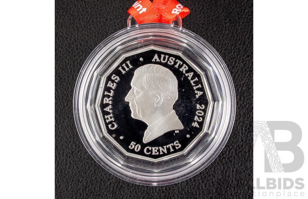 Australian RAM 2024 Coloured Silver Proof Fifty Cent Coin, Christmas Festive Florals .999