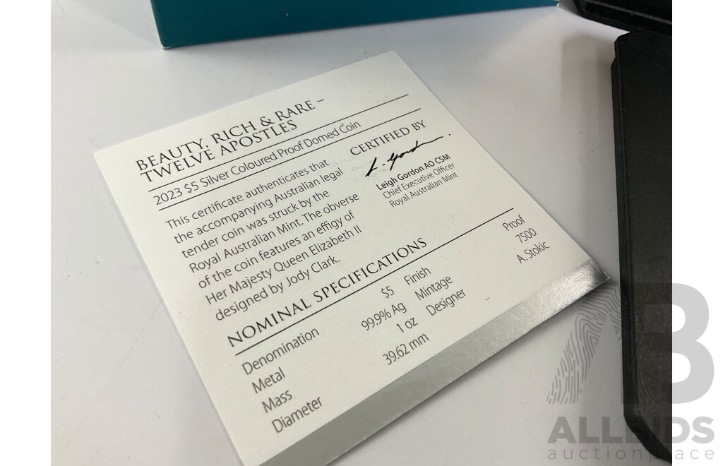 Australian RAM 2023 Silver Coloured Domed Proof Five Dollar Coin, Beauty Rich & Rare - Twelve Apostles