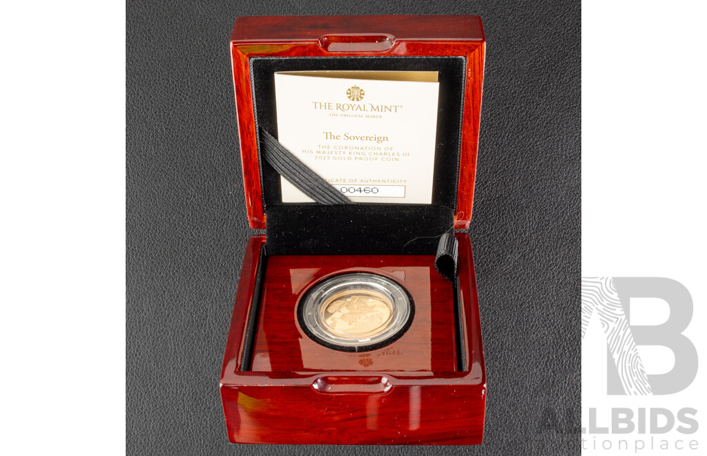 United Kingdom Royal Mint 2023 Gold Proof Sovereign, King Charles III Coronation .917