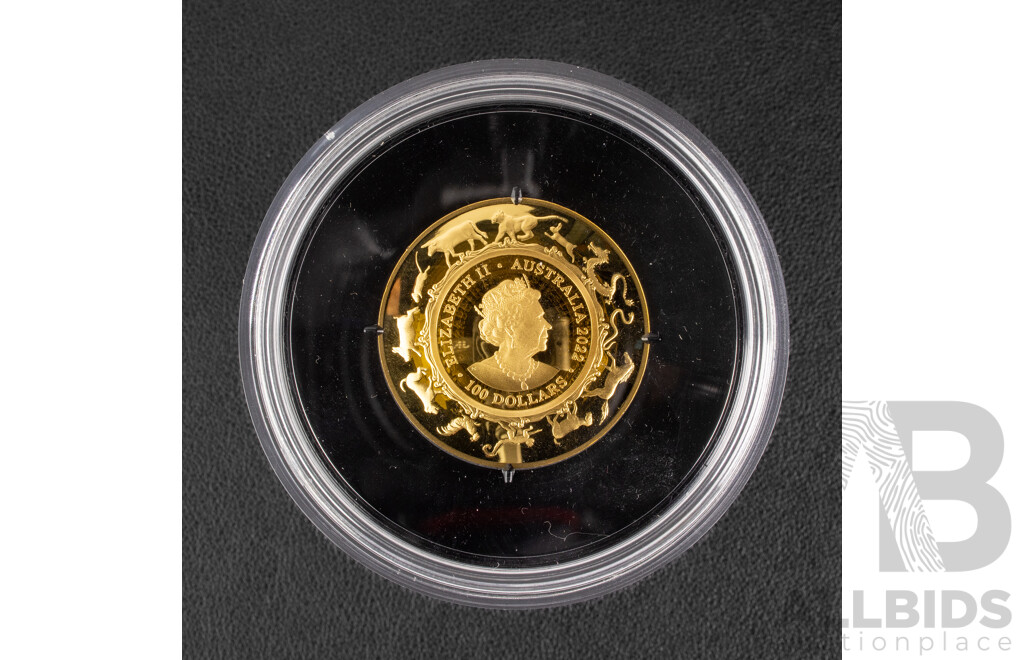 Australian RAM 2022 Gold Proof Domed One Hundred Dollar Coin, Lunar Series - Year of the Tiger .999