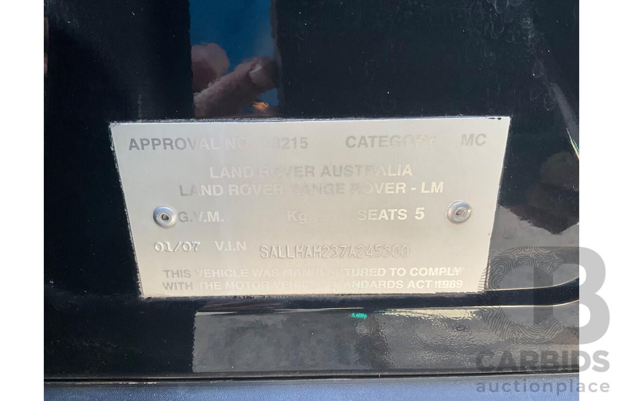 1/2007 Land Rover Range Rover Vogue Luxury TdV8 MY07 4d Wagon Santorini Black Twin Turbo Diesel V8 3.6L