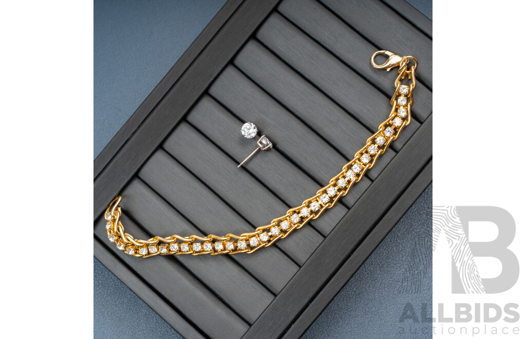 D'Alessio USA Vintage Diamonte Stud Earrings & Bracelet Set with Other Vintage Paste Stone Jewellery