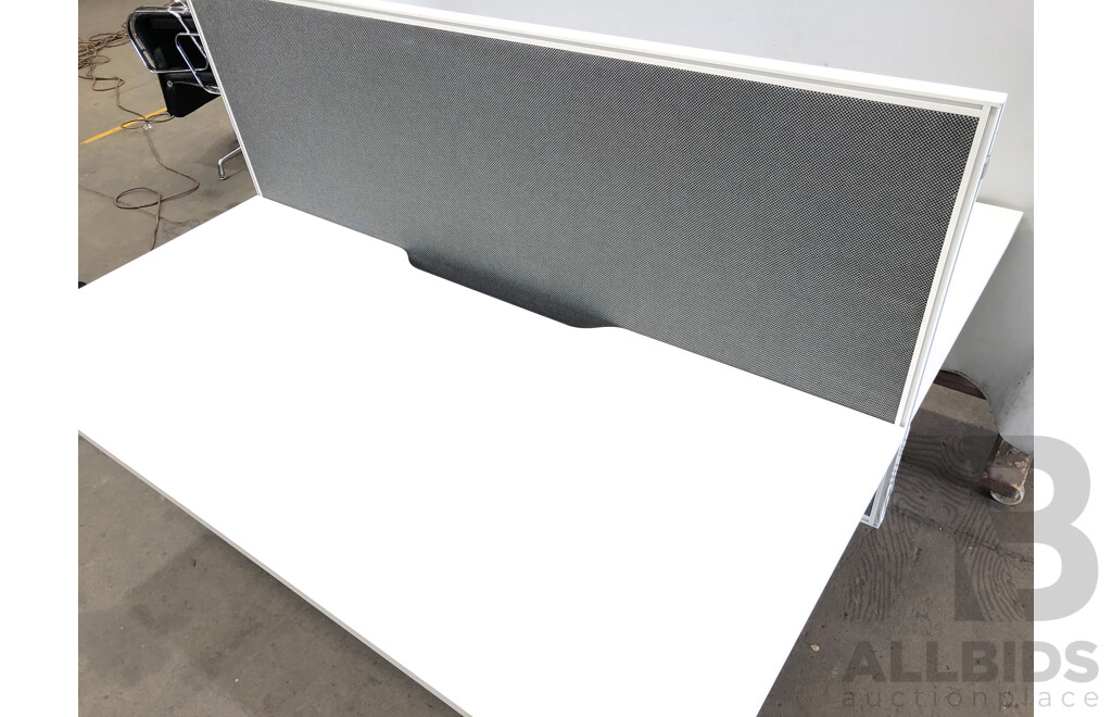 JasonL 1800mm Premium Height Adjustable Two Person H Bench Workstation with Cable Scallop and Privacy Screen