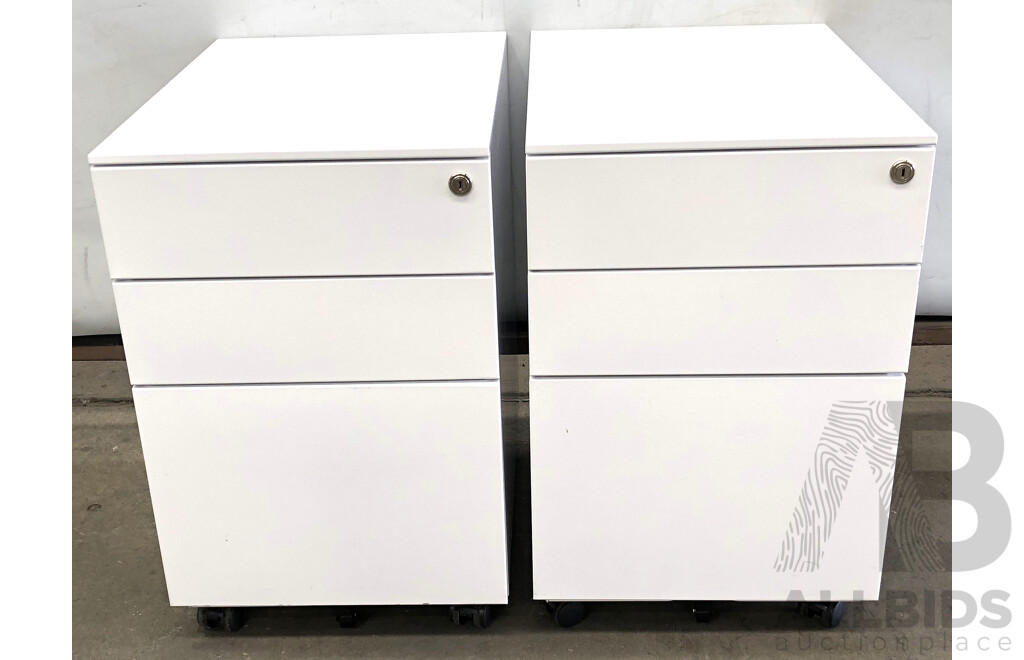 Three Drawer Mobile Pedestal Drawer Units - Lot of Two