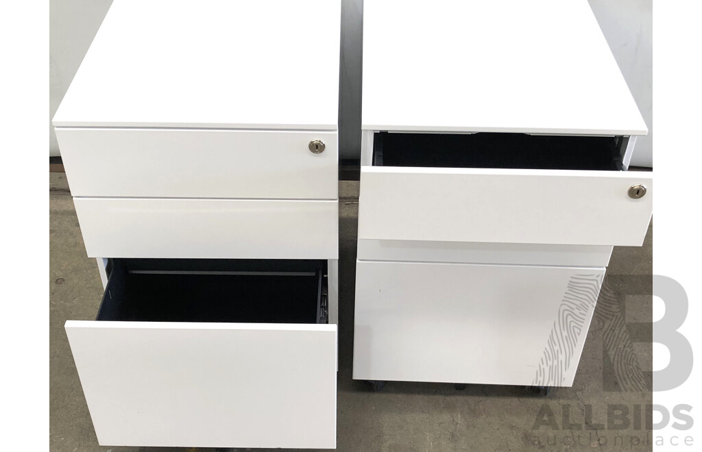 Three Drawer Mobile Pedestal Drawer Units - Lot of Two