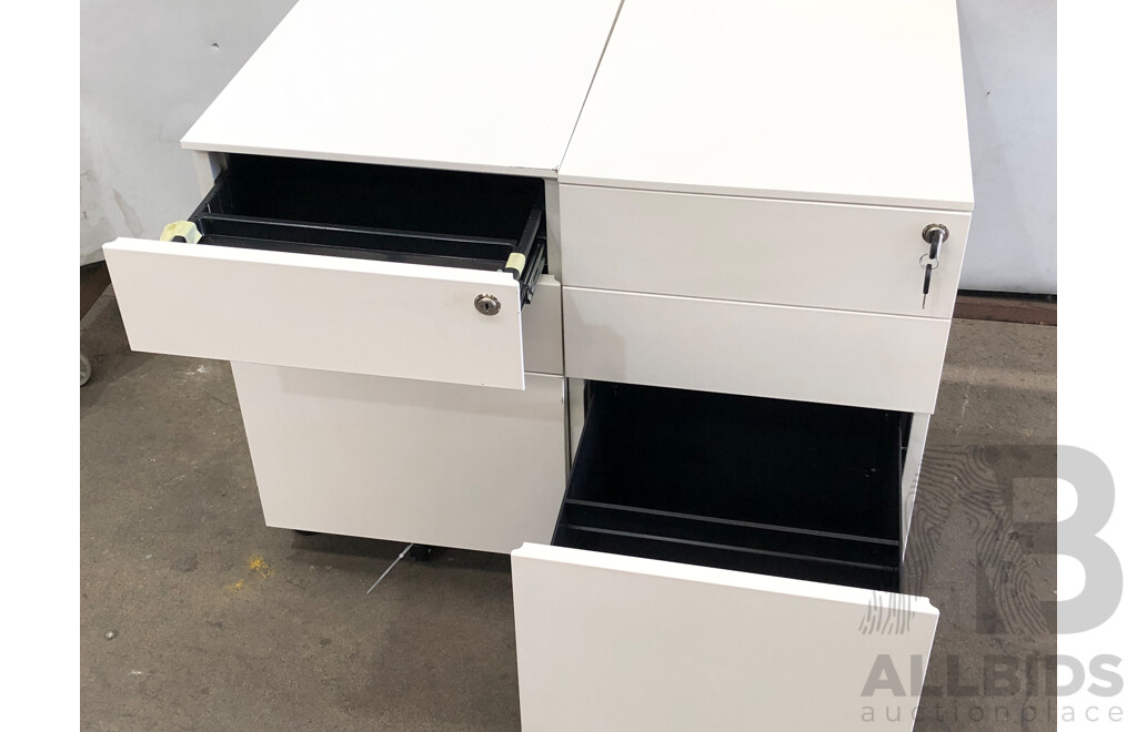 Three Drawer Mobile Pedestal Drawer Units - Lot of Two