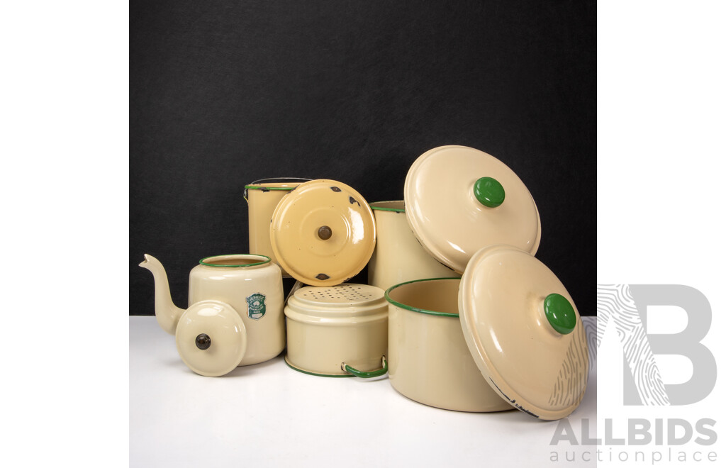 Vintage Five Piece Jubilee Enamel Kitchen Canisters by Metters