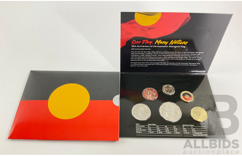 Australian RAM 2021 Six UNC Coin Set, 50th Anniversary of the Aboriginal Flag