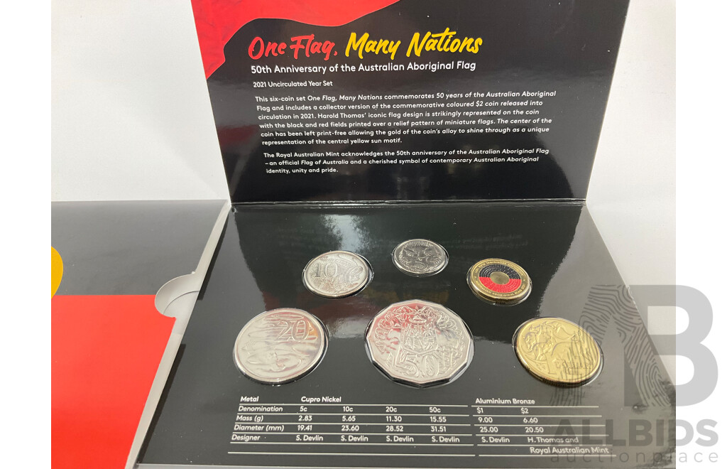 Australian RAM 2021 Six UNC Coin Set, 50th Anniversary of the Aboriginal Flag