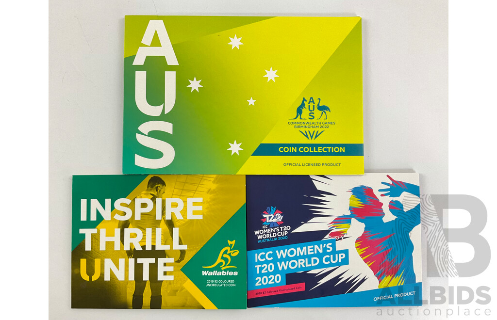Three Australian RAM Coin Issues Including 2020 Women's T20 Cup, 2019 Wallabies, 2022 Commonwealth Games