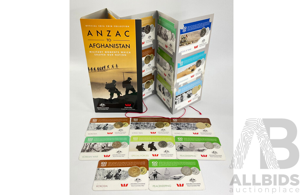 Australian RAM 2016 ANZAC to Afghanistan Coin Collection and Eight 2018 One Hundred Years of ANZAC UNC Coins