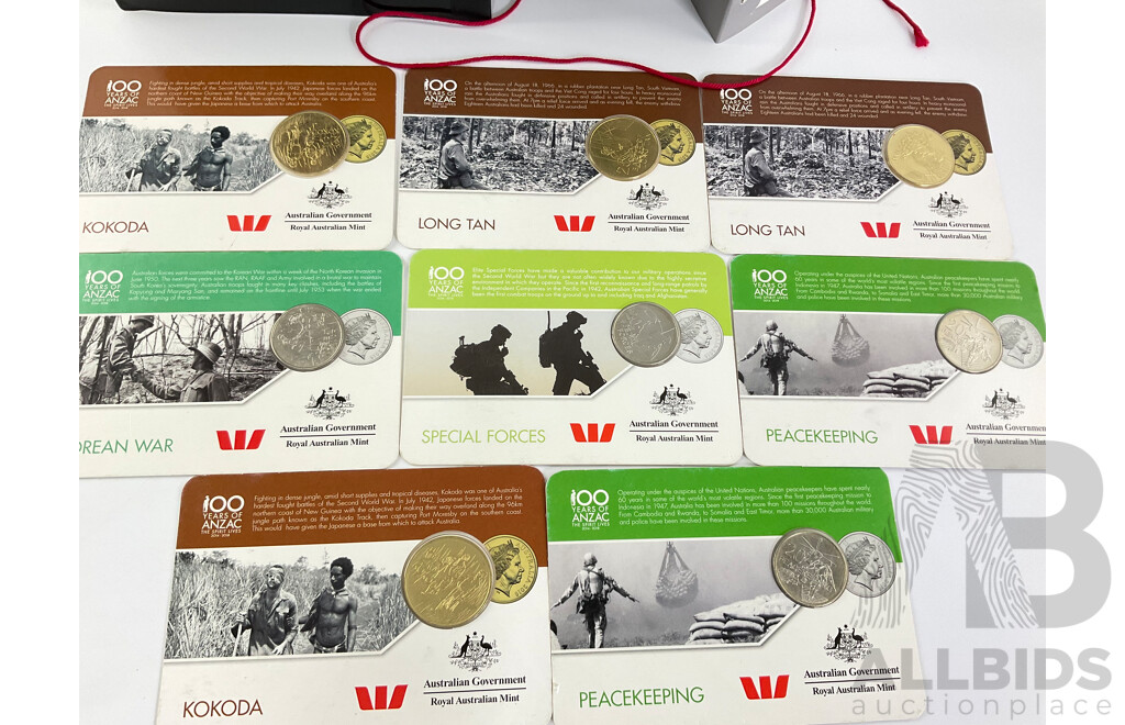 Australian RAM 2016 ANZAC to Afghanistan Coin Collection and Eight 2018 One Hundred Years of ANZAC UNC Coins