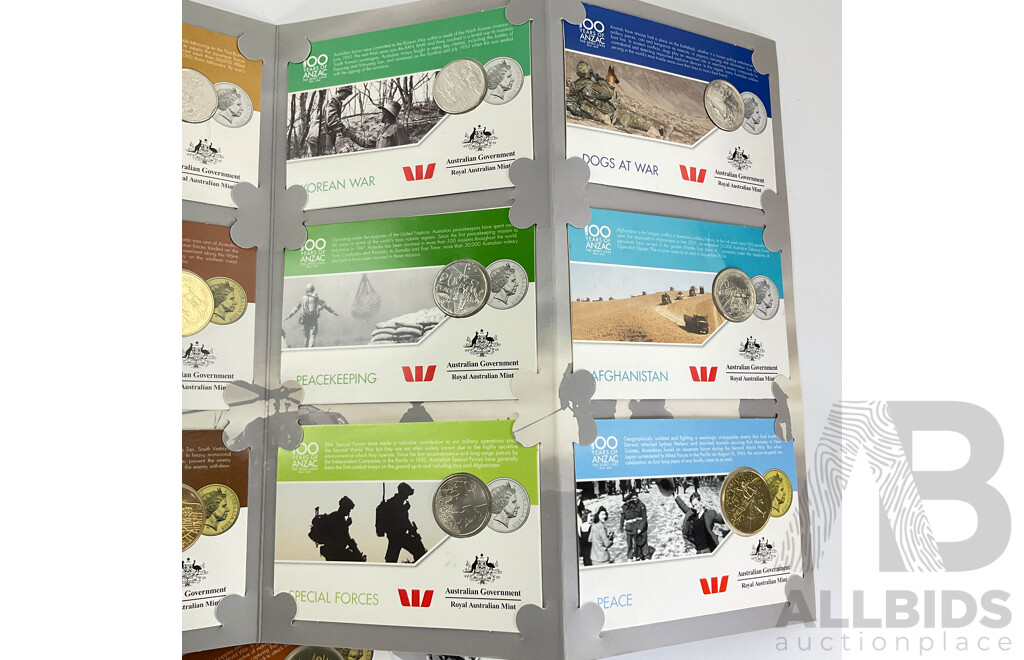 Australian RAM 2016 ANZAC to Afghanistan Coin Collection and Eight 2018 One Hundred Years of ANZAC UNC Coins
