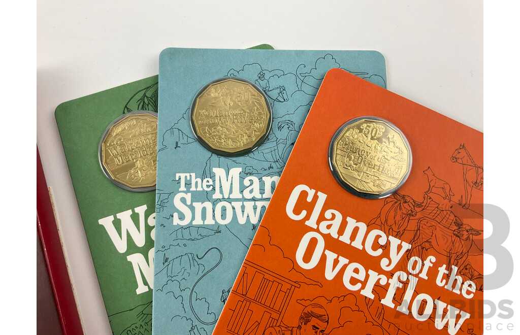 Australian RAM 2020 Three Commemorative Fifty Cent Coin Set, Banjo Paterson One Dollars 2019 England and Wales Cricket and 2020 Eureka C Mint Mark, 2020 Women's T20 Two Dollar