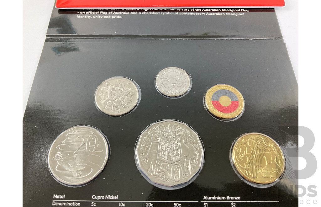 Australian RAM 2021 Six UNC Coin Set, 50th Anniversary of the Aboriginal Flag with 2019 Seven Coin Mr Squiggle Set