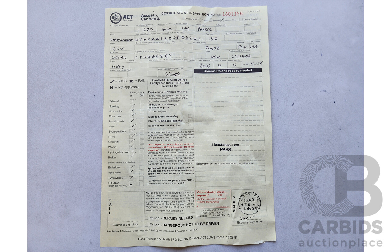 11/2012 Volkswagen Golf 118 TSI Comfortline 1K MY13 5d Hatchback Grey 1.4L