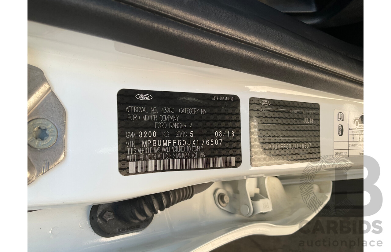 08/2018 Ford Ranger XLT 2.0 Hi-Rider (RWD) PX MKIII MY19 Double Cab P/Up Frozen White Twin Turbo Diesel 2.0L