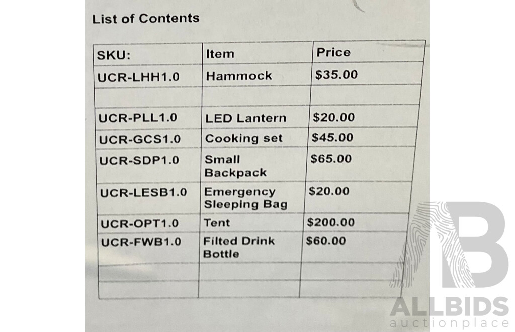 U.C.R Adventures Hiking Essentials Package 12 - ORP $ 445