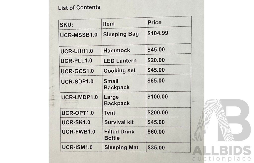 U.C.R Adventures Hiking Essentials Package 8 - ORP $ 719.99