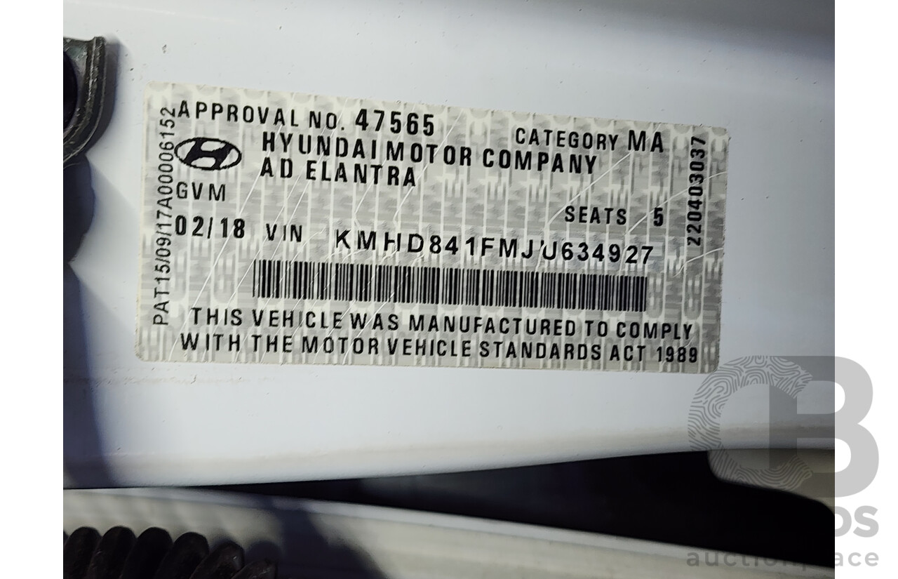 2/2018 Hyundai Elantra Active AD 4d Sedan White 2.0L