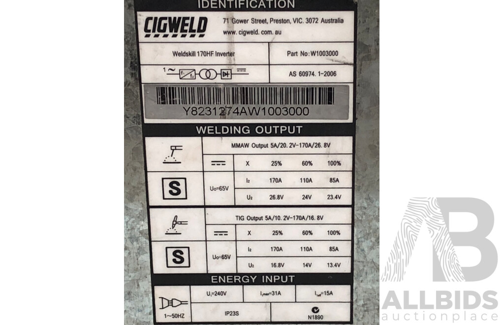 CIGWELD WeldSkill 170HF Inverter TIG Welder