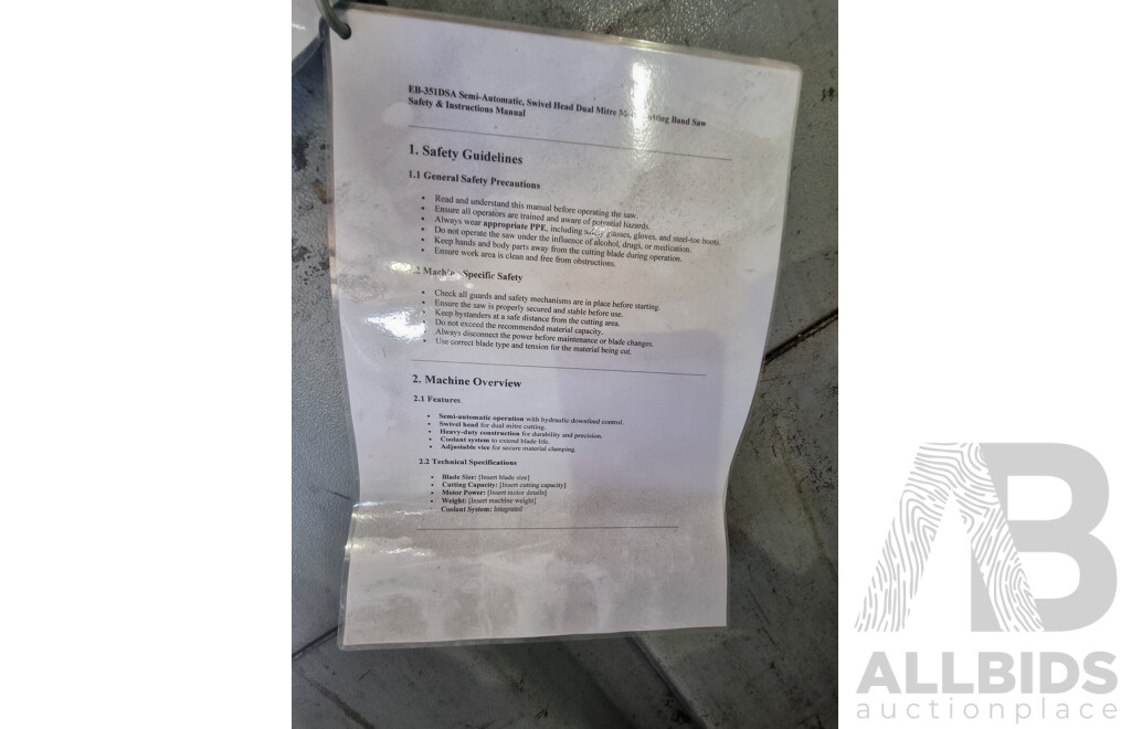 2012, Hafco Metal Master Swivel Head Dual Mitre Metal Cutting Band Saw