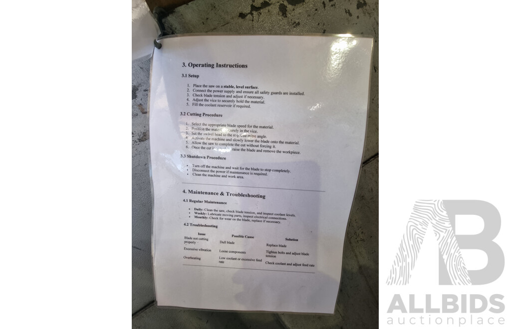 2012, Hafco Metal Master Swivel Head Dual Mitre Metal Cutting Band Saw