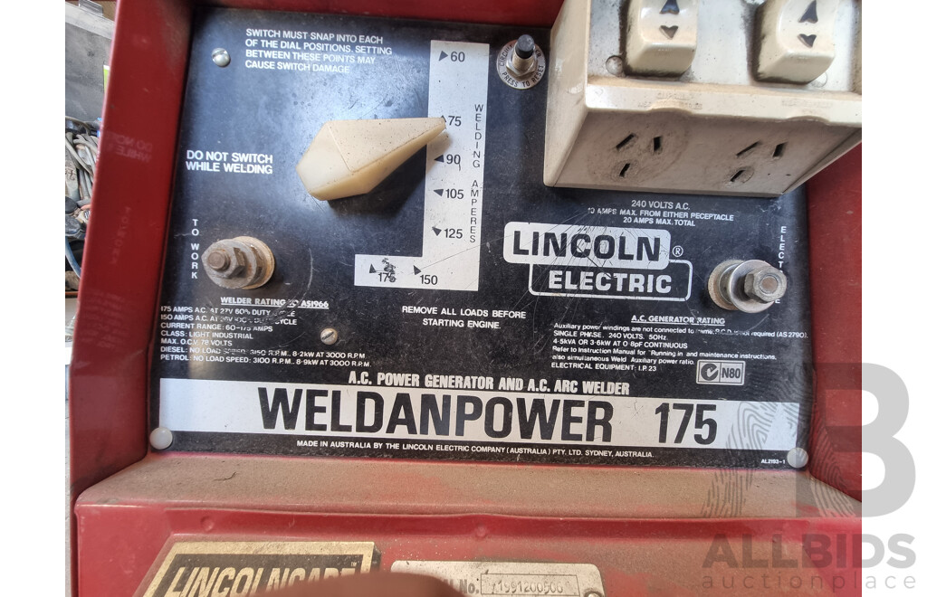 Lincoln Welder/Electric Petrol Powered Briggs & Stratton Generator Combo - WeldanPower 175