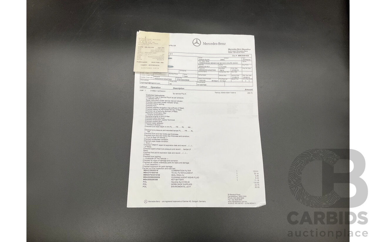 7/2015 Mercedes-Benz C180 W204 MY14 2d Coupe Palladium Silver Metallic Turbo 1.6L