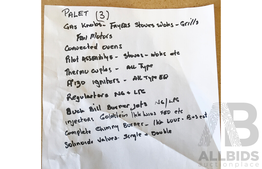 Pallet Lot of Assorted Catering Equipment & Parts Including Gas Knobs, Valves, Regulators, Burner Jets, and More