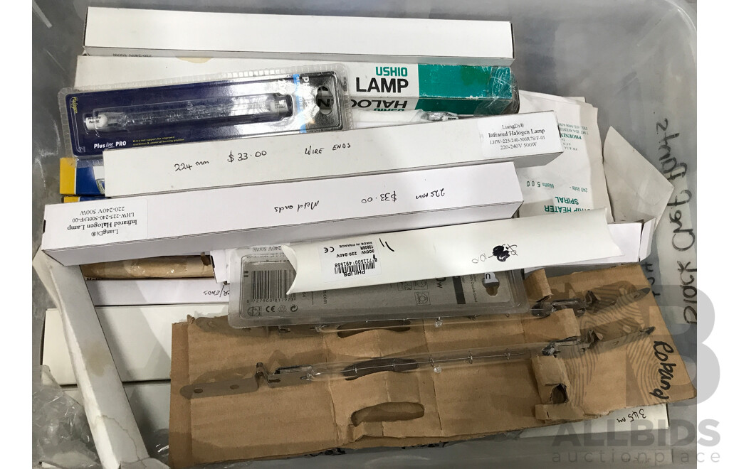 Pallet Lot of Assorted Catering Equipment & Parts Such as Oven Fans, Thermostats, Micro Switches, Indicator Lights, and More