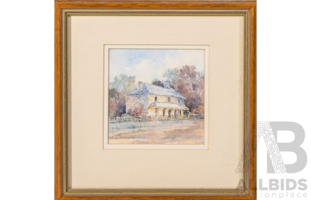 Isla J. Patterson, (20th Century, Australian), Shearer's Quarters, Gunning NSW & Bungendore Stone Dwelling, Wonderful Pair of Original Vintage Watercolour Miniatures, 18.5 x 18.5 cm (frames) (2)