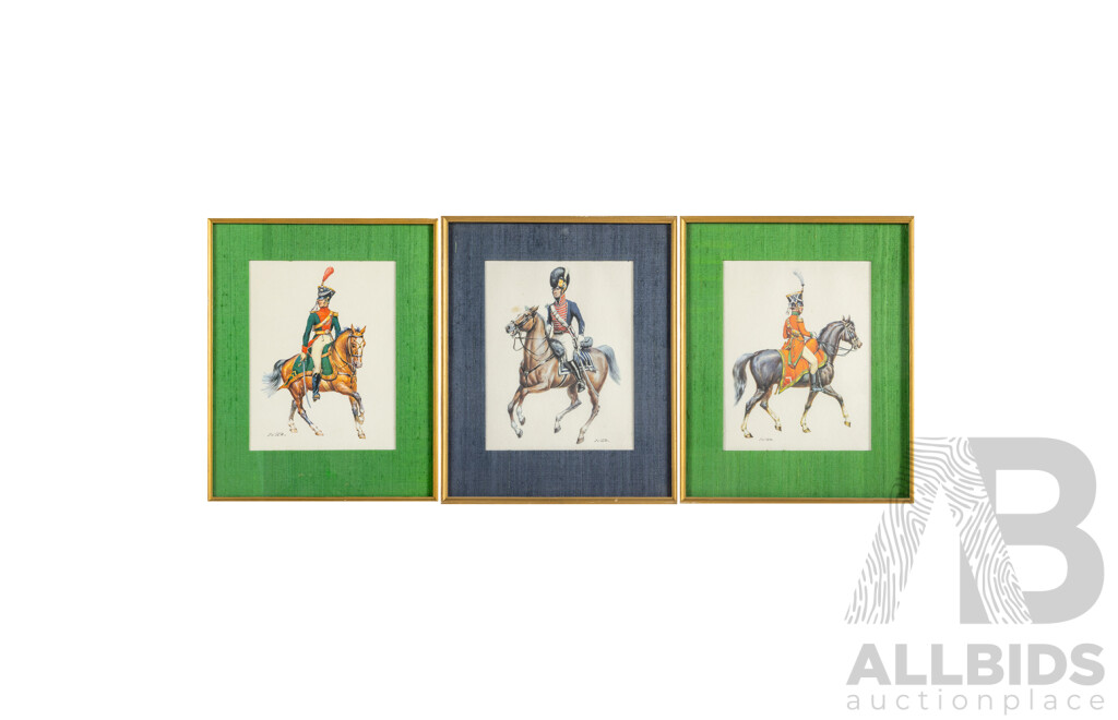 Wolfgang Tritt (20th Century, German, 1913-1983), Prince Albrecht; Horse Artillery (c1810) & First Troop Philadelphia City Cavalry Officer (c1809-15), Vintage Reproduction Lithographs, 38H x 31W cm (frames) (3)