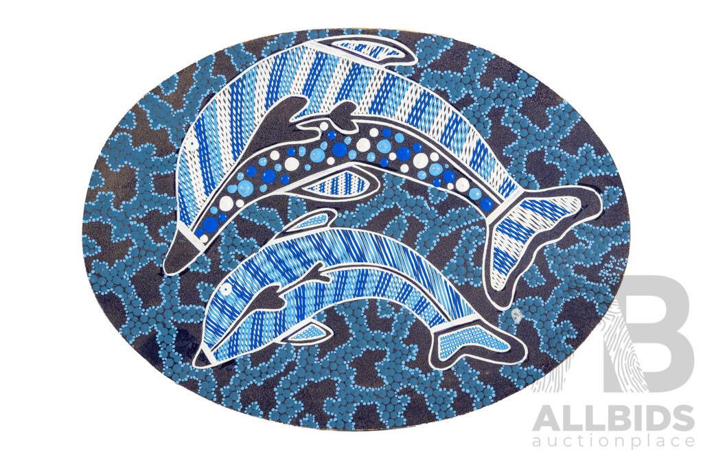J. Winsor (20th Century, Indigenous-Australian), Spirit Sea Creatures (2012), Original Acrylic on Composite Wood Panel, 21H x 29W cm