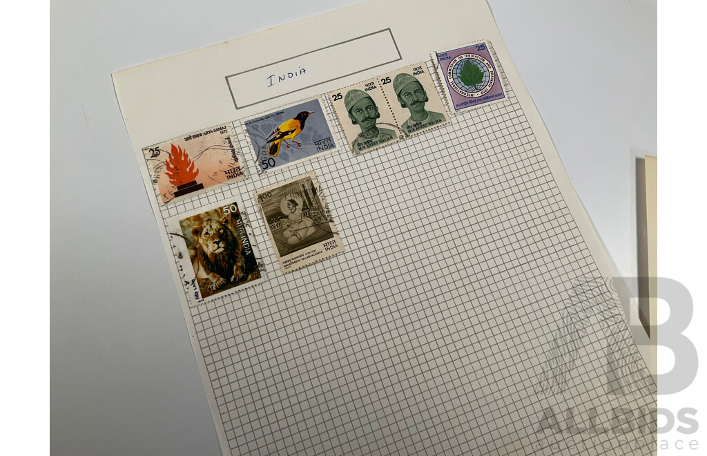 Collection on Indian and Indian States Stamps Including Cochin Anchal, Travancore Anchel, Mint Lahore Stamp Exhibition Sheet, Ceylon, Bahawalpur, QV, KGV, Sets, Overprints