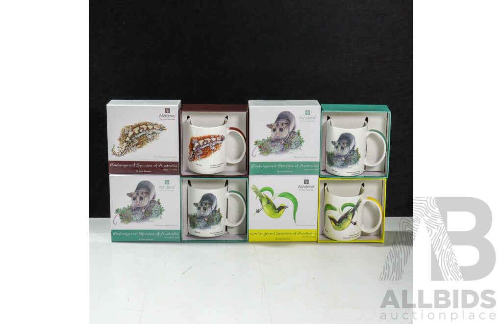 Collection of Four Ashdene Fine Bone China Endangered Species of Australia Mugs, All New in Original Boxes (4)