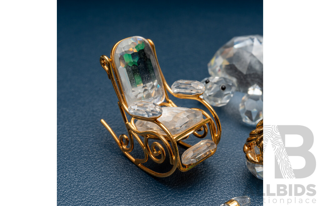 Swarovski Crystal Turtle and Other Swarovski Miniatures Including Wine Set