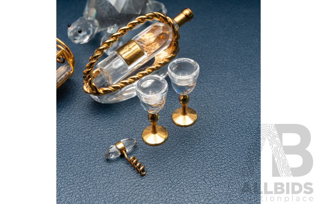 Swarovski Crystal Turtle and Other Swarovski Miniatures Including Wine Set