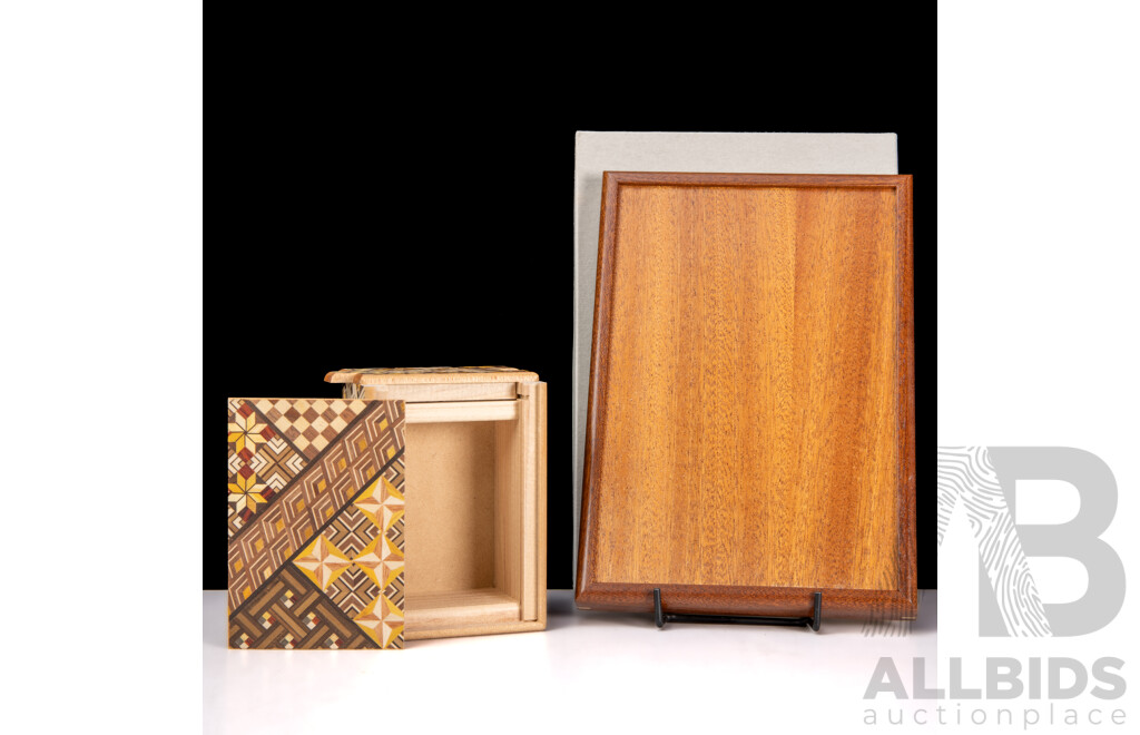 Gorgeous Traditional Japanese Wood Mosaic - Jewellery Tray and Small Trinket Box, 23 x 16 x 2 cm (tray) (2)