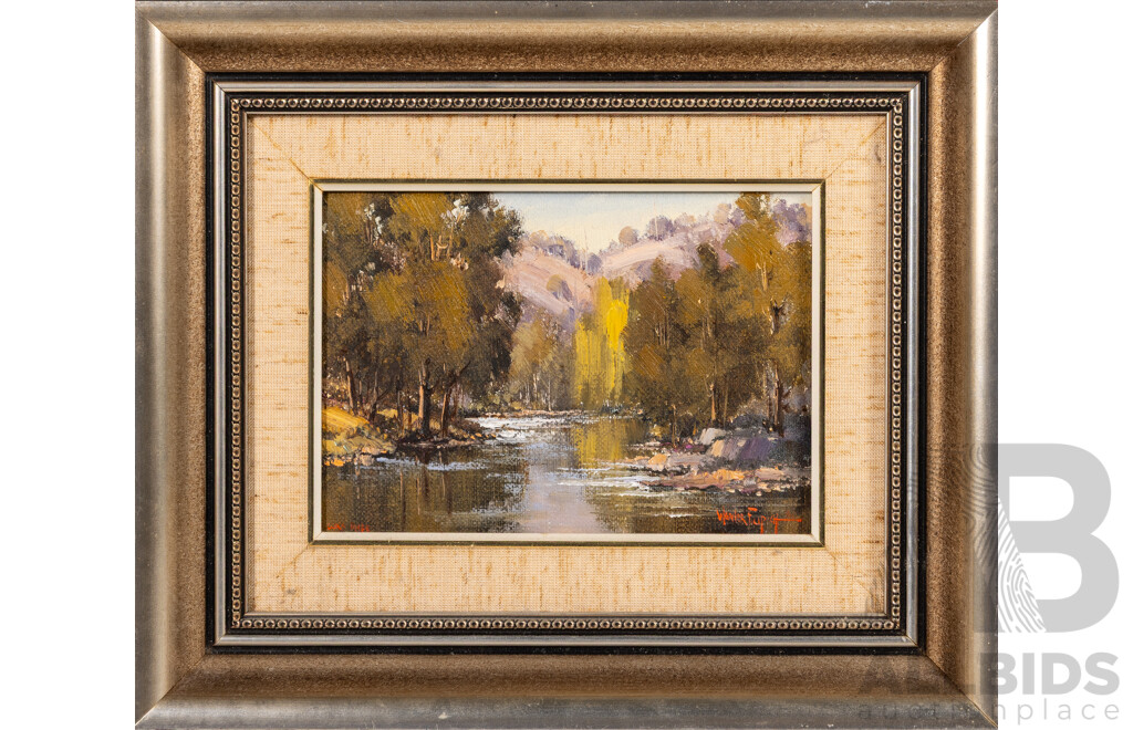 Werner Filipich, (20th Century, Austrian-Born Australian), Hawkesbury River, Cox's River & MacDonald River, Wonderful Trio of Original Vintage Oil on Canvases, 24.5 x 29 cm (slightly largest frame) (3)