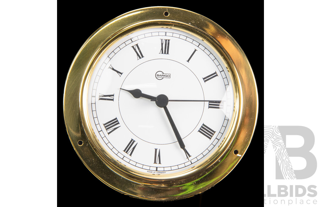Wonderful German-Made BarigoTempo 683MS Ship's Clock in Polished Brass, Alongside Barigo Tempo Barometer - 11 x 11 cm (approx) (2)