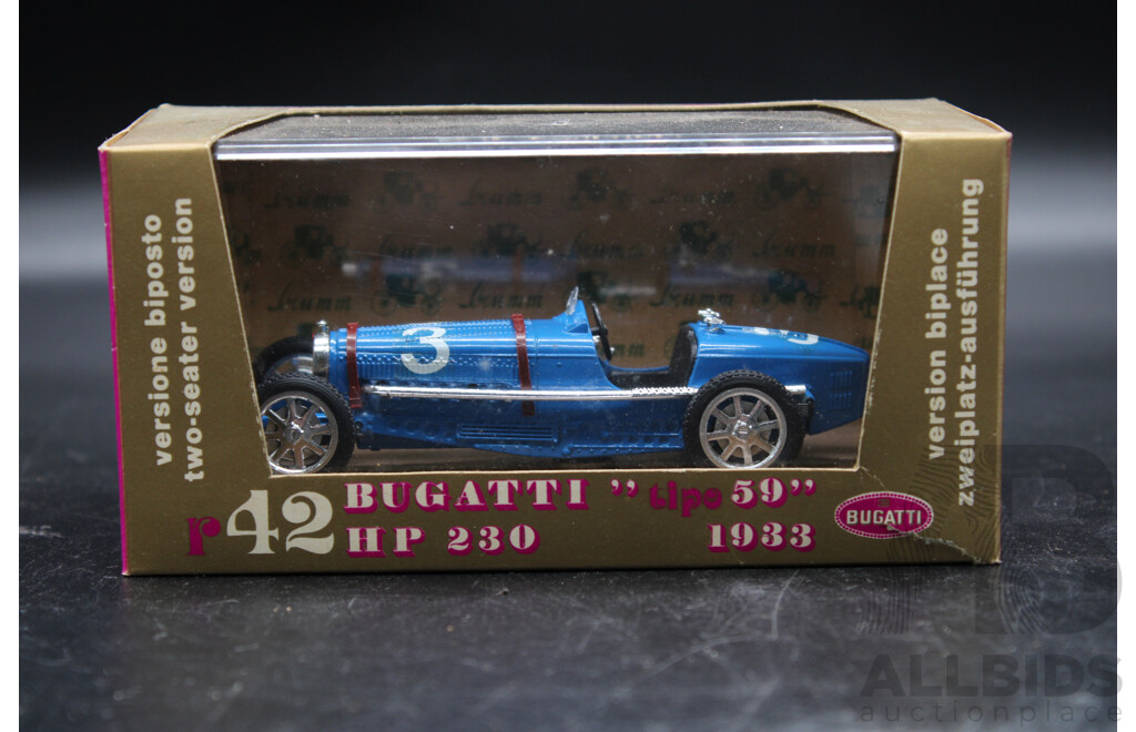 Three Brumm 1:43 Model Cars Fiat MEFISTOFELE 1924 , Bugatti Hp230, 1938 Alfa Romeo