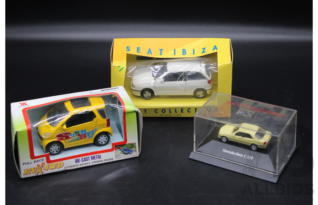 RVX 4WD Die Cast Metal Car & Seat Ibiza 1:43 Model Car & Mercedes-Benz C220 1:87 Model Car