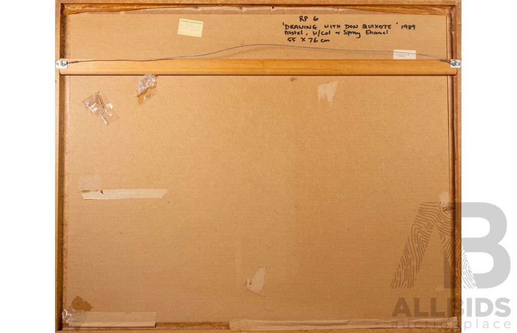 Rodney Pople (20th Century, Australian, 1952-) (RP 6), Drawing with Don Quixote (1989), Original Pastel, Watercolour & Spray Enamel, 83 x 101 cm (frame)