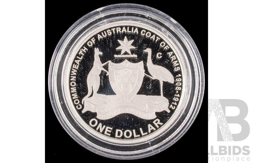 Australian 2008 $1 Fine Silver Proof Coin, 100 Years of Coat of Arms.