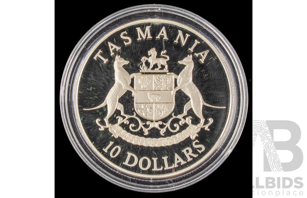Australian 1991 $10 Silver PROOF Coin, State Series Tasmania.