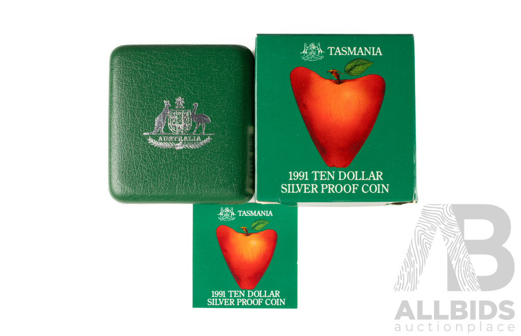 Australian 1991 $10 Silver PROOF Coin, State Series Tasmania.
